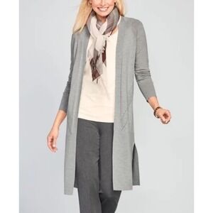 Talbots Petites Gray Pure Merino Wool Long Cardigan/Duster‎ Sweater Large (LP)